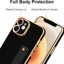 TEAUGHT for iPhone 12 Case with Wrist Finger Strap for Women Girls Men, Cute Luxury Plating Soft TPU Slim Shockproof Protective Cover with Adjustable Wristband Kickstand Holder (Black)