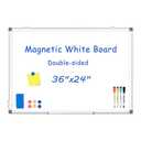 WALGLASS Magnetic White Board, 36" x 24" Double-Sides Dry Erase White Board for Wall, Hanging or Mounted Whiteboard, Horizontal or Vertical, Silver Aluminium Frame, Home, School, Office, Kitchen