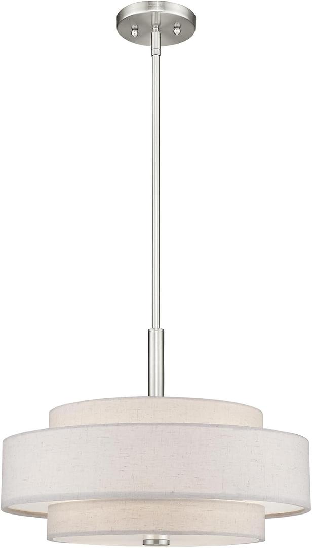 Livex Lighting 52137-91 Transitional Four Light Pendant from Meridian Collection in Pwt, Nckl, B/S, Slvr. Finish, Brushed Nickel, 18"L x 18"W x 52"H