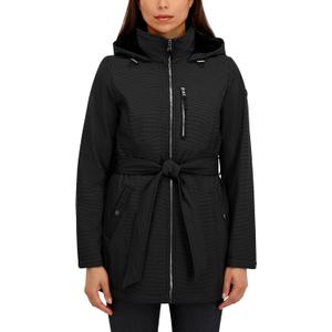 HFX Women's Softshell Transitional Jacket Bonded Mellow Pile, Wind & Water Resistant Coat, Faux Fur Lining (Black, M)