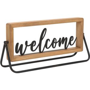 NIKKY HOME Wooden Welcome Sign, Rustic Table Signs Freestanding Word Sign Decorative Cutout Welcome Letters Sign for Home Ornament Entryway Living Room Indoor Decor