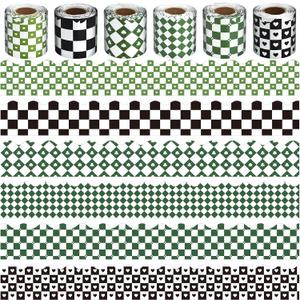 6 Rolls 196.8 Ft Checkered Bulletin Board Border Set - Retro Buffalo Plaid Theme Trim - Perfect for Birthday, Classroom, Office & Back-to-School Decorations - Teacher Decor