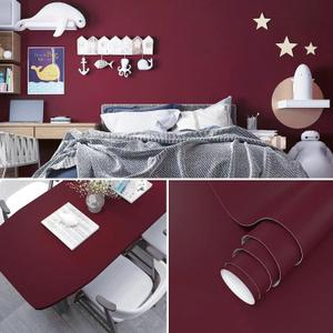 Solid Burgundy Wallpaper 15.8" x 197" Peel and Stick Wallpaper Pure Contact Paper Waterproof Self Adhesive Burgundy Wall Paper for Kitchen Countertop Wall Dcor