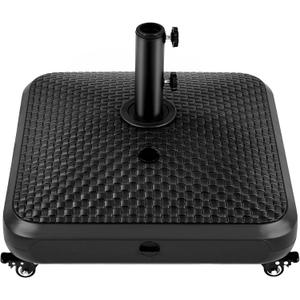 Yaheetech Fillable Mobile Umbrella Base, Heavy Duty Patio Umbrella Pole Holder for Outdoor 4 Wheels, 4 Locks 2 Knobs 123lb Capacity for Deck, Poolside, Garden, Black-Faux Rattan