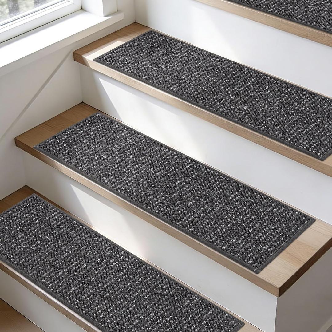 BEQHAUSE Stair Treads for Wooden Steps 28inX9in, Carpet Stair Treads Non Slip Indoor, Machine Washable Stair Runners for Kids Elders and Pets, Carpet for Stair Rugs Mat, TPE Backing, 15pcs, Charcoal