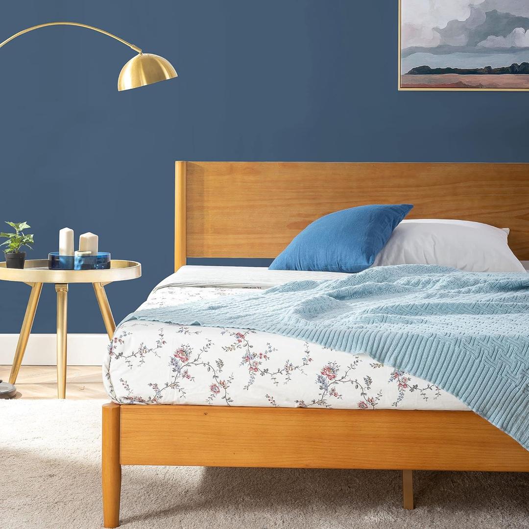 ZINUS Allen Mid Century Wood Platform Bed Frame, Solid Wood Foundation, Wood Slat Support, No Box Spring Needed, Easy Assembly, Queen (Brown)
