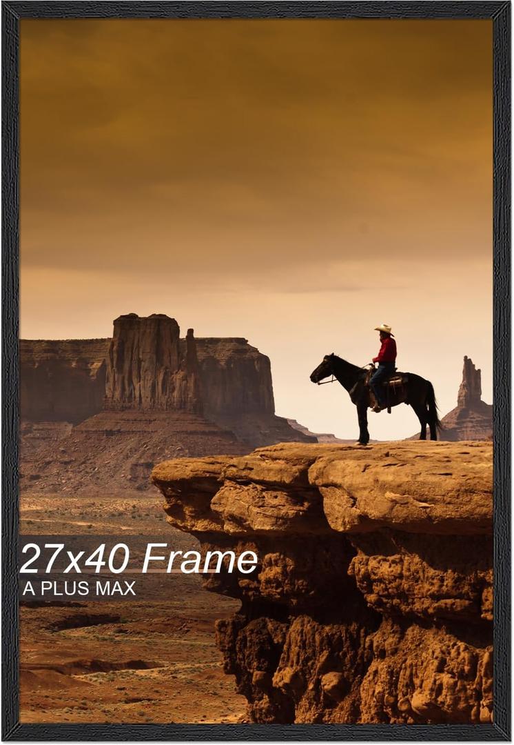 A PLUS MAX 27x40 Picture Frame, Black Engineered Wood Frame for 27 x 40 Inch Picture Poster Photo, Light Weight 27 by 40 Frame with Wood-grain for Wall - 1 Pack/Black/27 x40