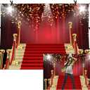 7x5Ft Red Curtain Background Red Carpet Stairs Props Vinyl Photography Video Backdrop NANME853