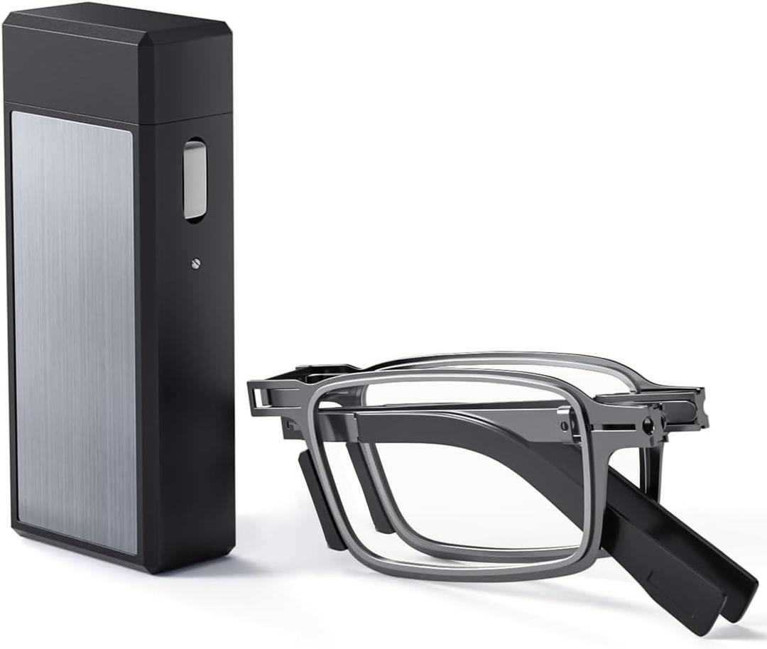 Hubeye Ultra Thin Folding Reading Glasses for Men 2 Pack Blue Light Blocking Compact Computer Foldable Readers With Case, Magnification Strength: 3.0 Diopters