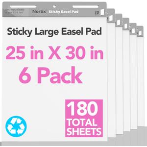 Nortix Flip Chart Paper, Sticky Easel Pads, Chart Paper for Teachers,Super Adhesive & Bleed-Resistant, Large Self-Stick Easel Paper for Classroom/Office, 25 x 30 inch, 30 Sheets/Pad, 6 Pads