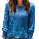 Uhiger Womens Fall Fashion Long Sleeve Tunic Tops to Wear with Leggings Crewneck Pleated Shirts Loose Fit Cute Tee 3XL (XXXL)