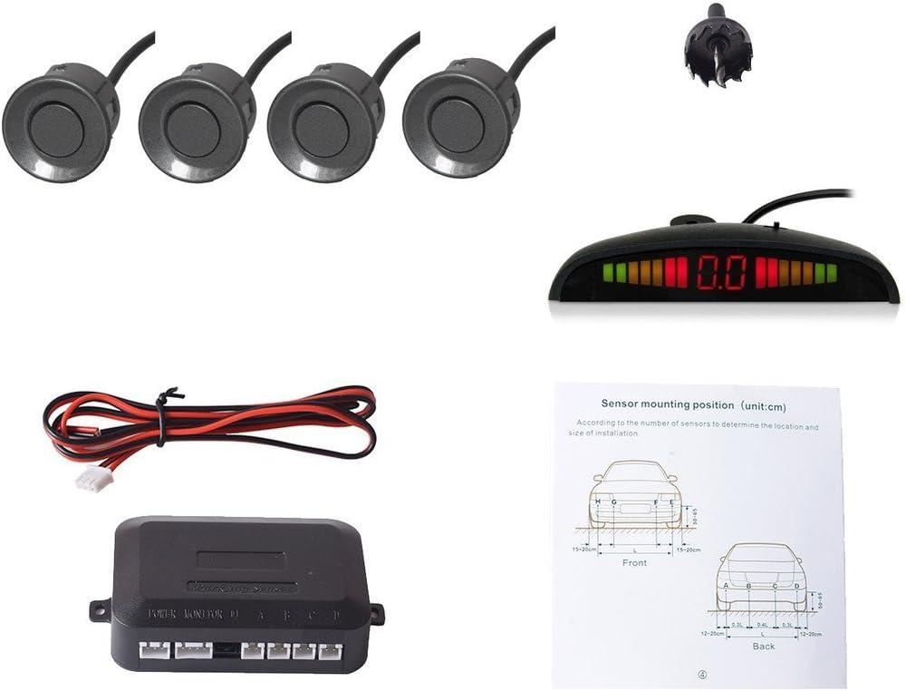 EKYLIN Car Auto Vehicle Reverse Backup Radar System with 4 Parking Sensors Distance Detection + LED Distance Display + Sound Warning (Gray Color)