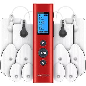 30 Modes TENS EMS Unit Compact Muscle Stimulator for Pain Relief, Rechargeable & Portable Dual Channel Muscle Stimulator with 30 Intensity Levels and 12 Electrode Tens Unit Replacement Pads Red