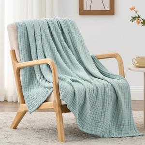 Love's cabin 6 Layer 100% Cotton Muslin Blanket, 50"x60" Throw Muslin Blanket for Couch Bed, Cyan Muslin Throw Blanket, Lightweight and Breathable Cotton Gauze for Adult