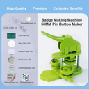 Badge Pin Button Maker Machine 58mm Magnetic Badge Set with 50Pcs Button Parts+Circle Cutter, Badge Press Maker Machine, Color: Green 58MM Set