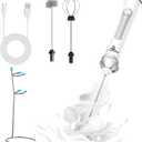 Rechargeable Frother Wand with Stand, Milk Frother with Detachable Stainless Steel Double Rings Whisk, 3-Speed Handheld Electric Drink Mixer for Lattes, Cappuccino, Coffee (White)