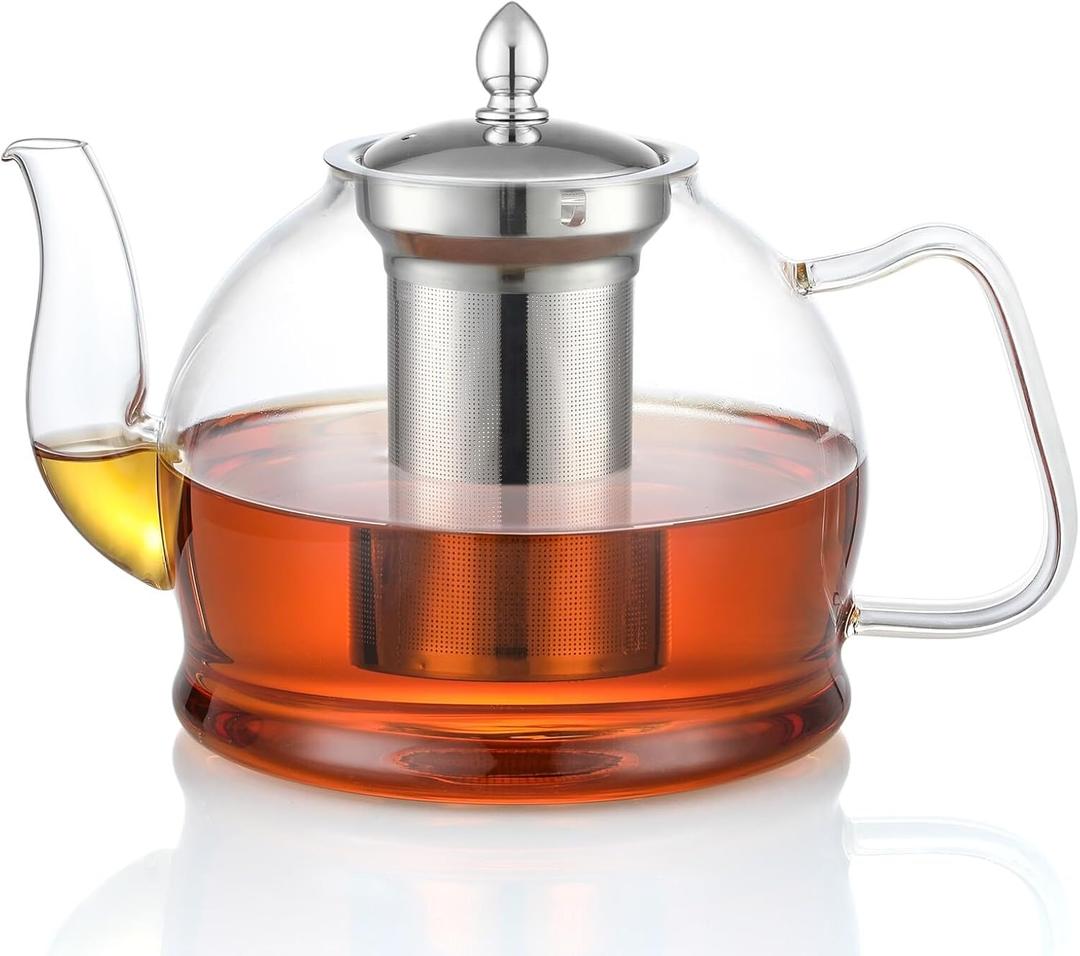 HIWARE 1500ml Glass Teapot with Removable Infuser, Stovetop Safe Tea Kettle, Blooming and Loose Leaf Tea Maker Set, 50 Oz
