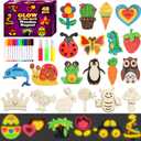 Worgree 48 Pcs DIY Wooden Magnets, Wooden Art Craft Supplies Painting Kit for Kids Ages 4-8 8-12 Glow in The Dark Party Favors Goodie Bag Stuffers Birthday Gifts Toys for Boys Girls