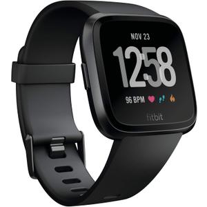 Fitbit Versa Smart Watch, Multisport Tracker, Black/Black Aluminium, One Size (S & L Bands Included) 