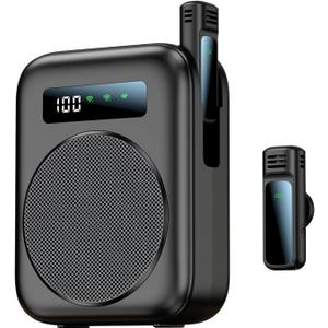 Bluetooth Voice Amplifier with Wireless Magnetic Lapel Microphone, Teacher Microphone for Classroom, Portable Voice Amplifier for Elderly, Speech, Yoga (Black)