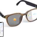 Smart Translation Glasses Integrated with ChatGPT, Support 160+ Languages, Real-time Translation via APP, Photochromic Lenses AI Smart Glasses, Bluetooth Eyeglasses Suit for Indoor Outdoor(Brown)