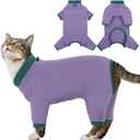 Sticky Cat Clothes Stretchy, Sphynx Hairless Sweater & Pajamas for Cats only, Soft Cat Onesie for Cats After Surgery Female Male & Hair Loss Prevention, Purple L