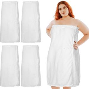 Tigeen 4 Pcs Spa Wrap Towel Wrap for Women Spa Robe with Adjustable Closure Elastic Top Lightweight Wraps for Bath Shower(L-XL,White)