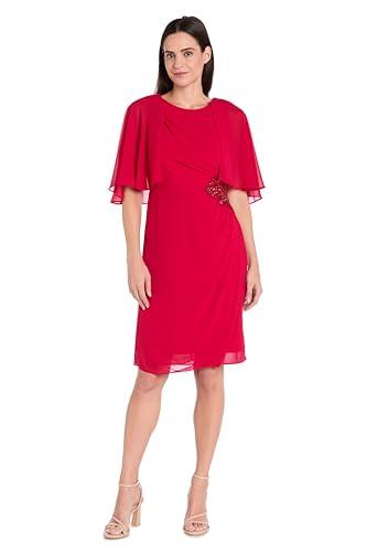 R&M Richards Women's Elegant Chiffon Dress W/Capelet Sleeves & Side Waist Accent | Formal Knee-Length Cocktail Party Style Red 10
