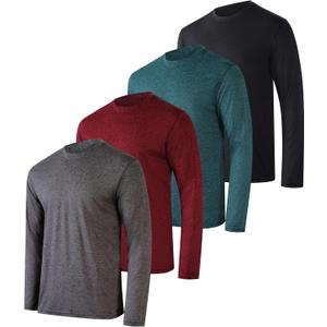 Real Essentials 4 Pack: Mens Long Sleeve Dry Fit T Shirts Hiking Fishing Workout Gym Work Sun UPF 50 Wicking Running Tee (Medium)