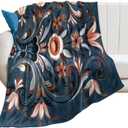 Norwegian Rosemaling Folk Style Flannel Throw Blanket Ultra-Soft Cozy Plush Blankets for Couch Chair Bedroom Living Room Air Conditioning Room 50"x60"