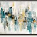 InSimSea Large Metal Framed Wall Art, Blue and Yellow Canvas Picture for Living Room, Oil Painting, Abstract City Print Decor, for Bedroom Home Office -【Vague Memory】-(36L x 24W)