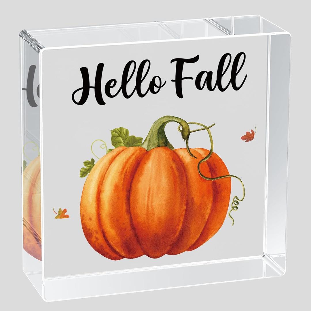 Fall Decorations for Home Fall Decor Pumpkin Home Room Table Acrylic Sign Rustic Shelf Desk Office Decor Season Sign House Warming Gifts 4.9 x 4.9 Inch