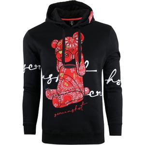 SCREENSHOT Mens Urban Premium Fleece Hoodie - Animation Cartoon Character Embroidery Patch Gel Print Hooded Sweatshirt (3X-Large, Black/Red)