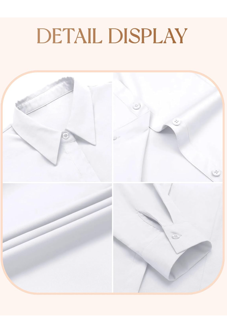 Button Down Shirts Long Sleeve Collared Casual Shirt Office Work Blouse Tops XL