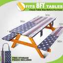 Fitted Picnic Table Cover with Bench Covers Waterproof Elastic Edges Rectangle Patio Tablecloth Outdoor Camping Essentials Stuff Rv Accessories Summer Trip Travel Supplies Party Camper Gifts, 8 ft