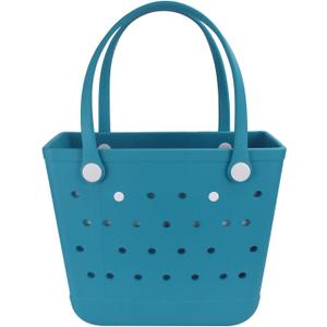 Lightweight Extra large Rubber Beach Bag Small mini Tote Bag for Gym Waterproof medium Open Handbag for Pool Sports (Medium(15*6*12.6in), M-lake Green)