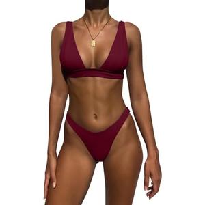 Bathing Suits for Women Deep V Neck Sexy Two Piece Bikini Sets for Women Thong Halter Cheeky Swimsuit, Small