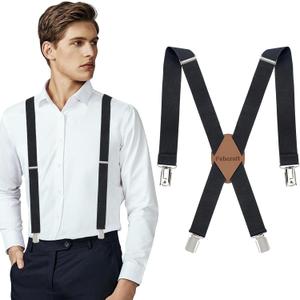 Suspenders for Men 1 Inch Wide,Strong Metal Clips with rubber,Men's Suspenders Xback pad Rubber Adjustable (Black)