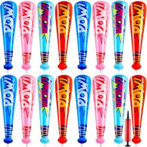 WILLBOND 18 Pcs 17 Inch Inflatable Baseball Bat Bulk Baseball Party Favors Carnival Prizes Inflatable Blow up Toy Bat with 1 Pump for Boy Girl Birthday Decor (Mixed Color)