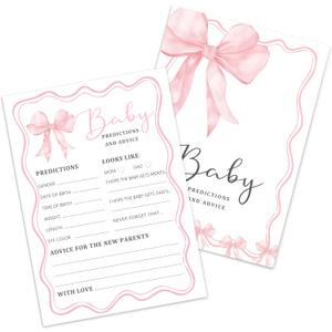 Baby Shower Predictions and Advice Cards for New Parents, Baby Shower Game for Girl Boy, 25 Pack Double-Side Gender Neutral Games, Pink Bow-D08