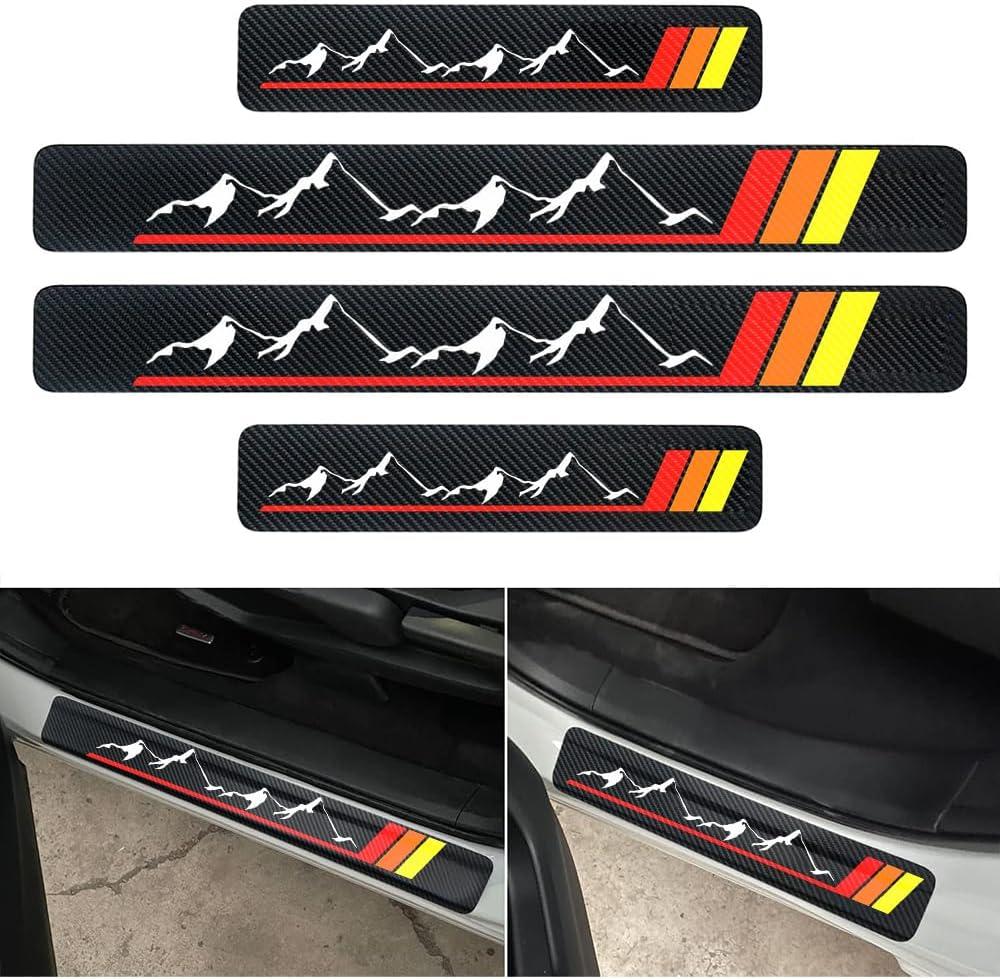 4PCS Carbon Fiber Style Door Sill Protector Anti-Dirty Scuff Plate Cover Guard Sills Protector Trim,Welcome Pedal Protect Compatible with Car Truck SUV