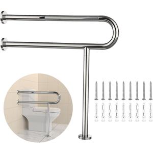 Toilet Grab Bar 31.3 Inch with Leg, YuanDe Chrome Anti-Slip Toilet Handrail, Wall & Floor Mounted Stainless Steel Grab Bar, Knurled Handicap Support Rail for Elderly, Disabled, Pregnant