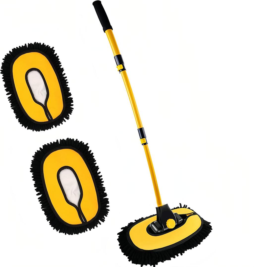 Upgrade Car Wash Brush Mop with Long Handle,Microfiber Mitt Car Cleaning Supplies Kit Car Wash Kit Tools Accessories (Yellow-002)