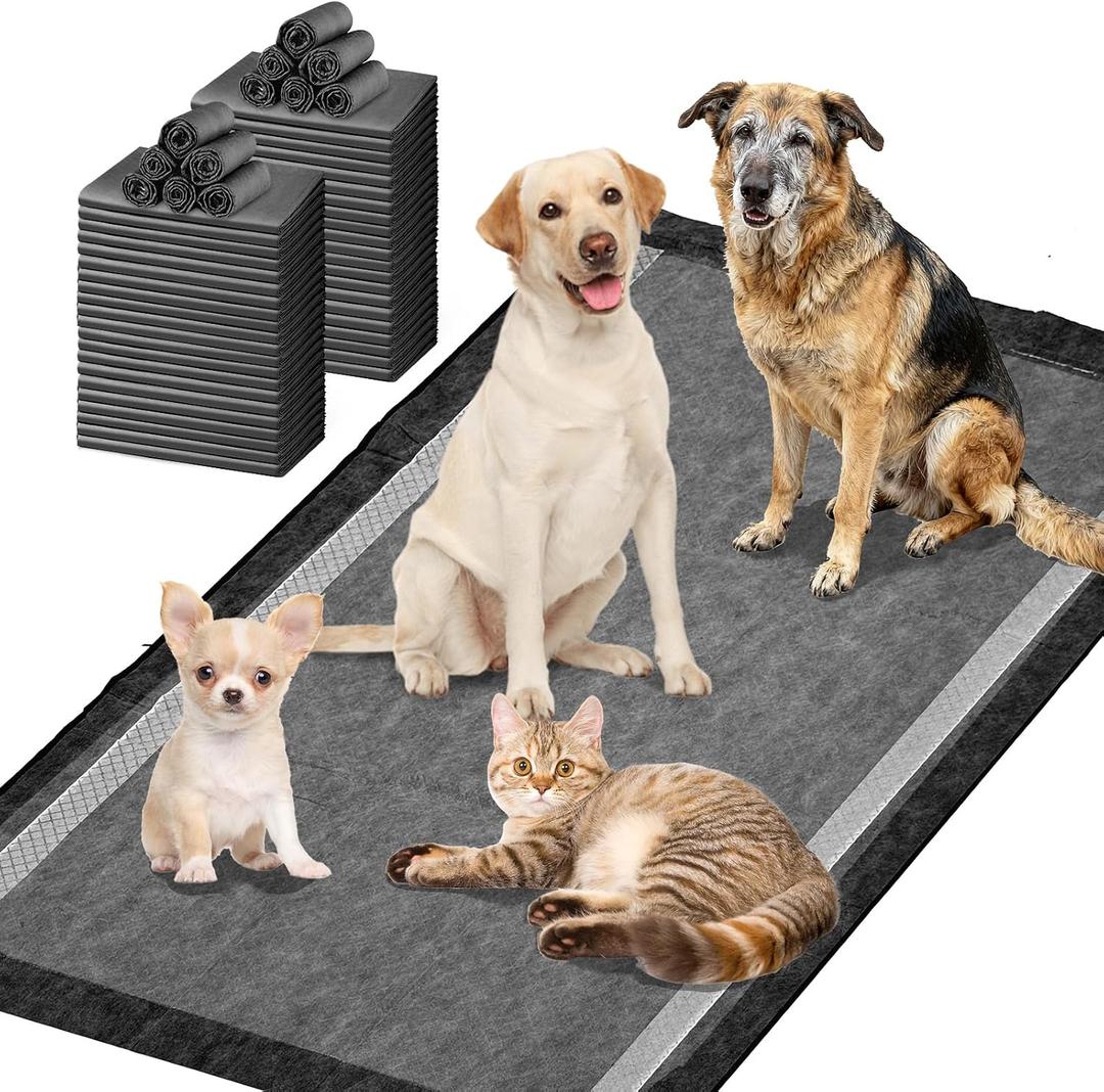Gimars XXL 28"x44" 6-Layer Ultra Absorbent Pee Pads for Dogs, Leak-Proof Odor-Control Puppy Training Pads, Quick Dry Black Pet Pads 30 Counts Charcoal