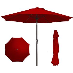 PatioKingdom 9FT Patio Outdoor Umbrella-UPF 50+ Sun Shade with Wind Vent, Push-Button Tilt & Smooth Crank Lift, Rust-Resistant Fiberglass Frame for Garden, Backyard,Yard (Red)