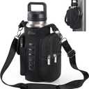 icolor Magnetic Gym Bag Water Bottle Carrier Holder with Phone Pockets & Shoulder Strap,Gym Magnetic Bag 5 Built-in Magnets Gym Accessories Organizer Sling Bottle Bag Pouch Sleeve (PureBlack)