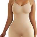 SHAPERX Women's Shapewear Bodysuit Tummy Control Body Shaper Seamless Sculpting Snatched Waist Body Suit (Small/Medium, Beige Mid Thigh)