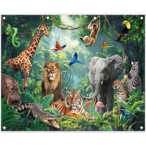 Fabric 10x8ft Jungle Forest Animals Photography Backdrop Tropical Rainforest Safari Background Wild Party Decorations Kids Event Photo Banner Props
