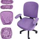 4 Pcs Office Chair Covers Set, Stretchable Computer Chair Cover Desk Accessories Office Supplies Armrest Seat Slipcovers Desk Decor Office Cushion Backrest for Rotating (Purple)