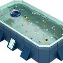 Damei century Foldable Large Rectangular Family Swimming Pool, Non-Inflatable, Easy Set-up, Suitable for Adults, Kids and Pet DogsIdeal for Outdoor, Backyard (102" x 65" x 21", Blue)